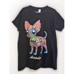 Acapulco Chihuahua Mexican Art Neon Black Light TShirt Size Large‎ Loud Colors